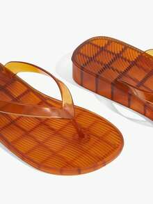 Grefit Spring And Summer New Round Toe Flat Bottom Casual Vacation Simple Transparent Brown Flat Bottom Sandals Slippers Women's Flip-Flops - transparent brown - View 6