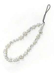 1Pc White Pearl Phone Wrist Lanyard, Short Hand Strap With Secure Metal Clasp, Elegant Cell Phone Charm Chain For Women, Classy Gift For Mother Family Friend Birthday Holiday Daily Use - Multicolor - View 5