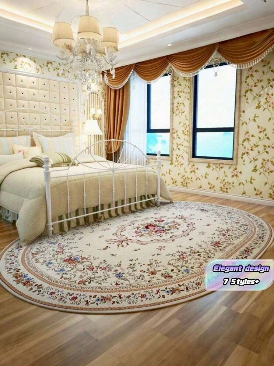 1pc Luxury European Oval Rug - Soft, Plush Floral Pattern, Oval Floral Rug, Decorative Carpet, Bedroom Decor, Small Rug, Carpet, Home Decor, Living Room Rug, Living Room Small Rug, Bedroom Rug, Living Room Home Decor, Outdoor Rug - A - View 1