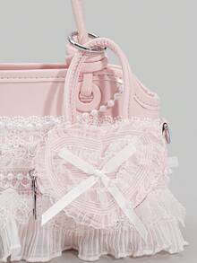ROMWE Kawaii 1 Buah Tas Tangan Lucu Berenda dan Berkerut, Tas Selempang Gaya Preppy Y2K dengan Dekorasi Pita, Tas Modis untuk Pakaian Kembali ke Sekolah & Liburan - Berwarna merah muda - View 4