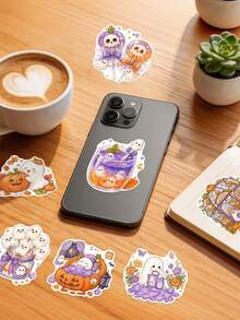 50Pcs Cute Halloween Ghost Stickers – Pumpkin Festival Decals For Journaling, Water Bottle, Laptop, Waterproof Doodle Holiday Party Decor - multicolor - View 7