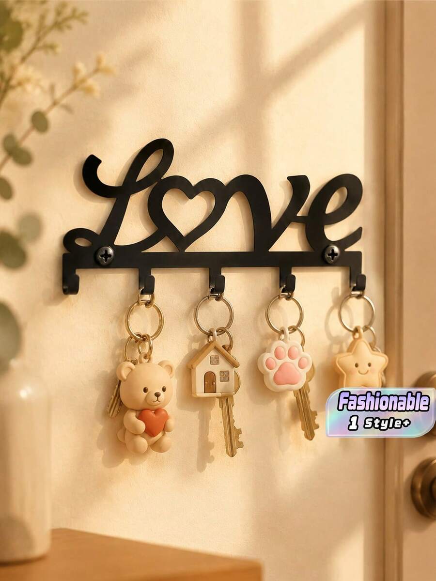 1pc Fashion Metal Key Hook - Wall-Mounted Key Rack Wall Decoration Bathroom Storage Fashion Modern Party Home Decor - Suitable For Living Room, Bedroom, Hallway, Office Universal - love - View 1