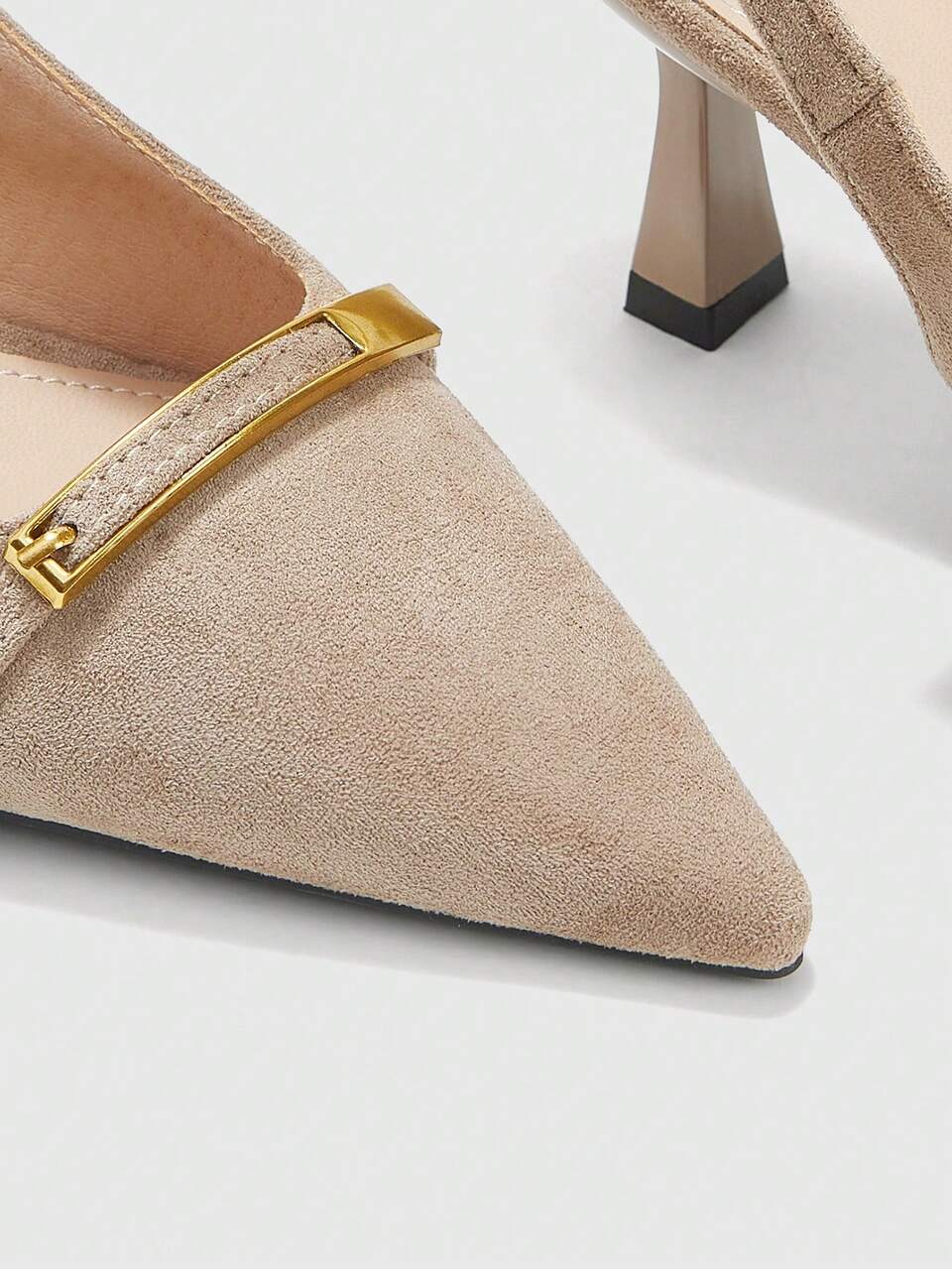 CUCCOO BIZCHIC Elegant White Slingback Kitten Heels Fashion Metal Buckle Pointed Toe Pumps Chic Summer Dress Shoes