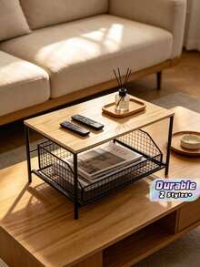 Organizer Meja Dapur dengan Laci Logam, Rak Penyimpanan Tarik Keluar dari Kayu Solid untuk Mesin Kopi, Peralatan Dapur, dan Microwave - MultiWarna - View 1