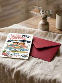 Funny Anniversary Card For Husband Wife, Humorous Greeting Card With Envelope, Cozy Bed Pet Dog Design For Wedding Birthday Gift - multicolor - View 5