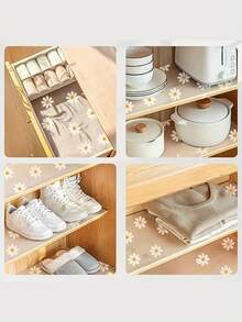 1 Roll Daisy Design Waterproof Cabinet Shelf Liner Easy Clean Oil Proof Anti Slip Durable Plastic Mat Cuttable For Kitchen Fridge Table Drawer Organizer Floral Pattern Home Storage - Multicolor - View 7