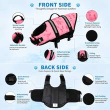 1PC Dog Life Jacket, Adjustable Chest And Neck Circumference, Tear-Resistant Dog Life Vest, Suitable For Small And Medium-Sized Dogs, Boating, Swimming Vest, High Buoyancy, Includes Easy-To-Carry Handle And D-Ring - Multicolor - View 3
