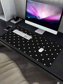 1pc Large Extended Non Slip Rubber Base Durable Smooth Waterproof Easy Clean Black White Polka Dot Pattern Desk Mat Mouse Pad Keyboard Pad For Office Gaming Computer Laptop PC Gamers Workstation Gift For Family Friends Office Workers - multicolor - View 2
