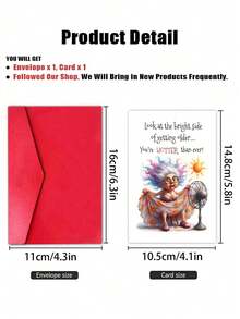 1pc "Getting Older You're Hotter Than Ever" Funny Sarcastic Birthday Card With Envelope, Humorous Elderly Woman Cartoon Greeting For Her Bestie, Blank Inside - multicolor - View 2
