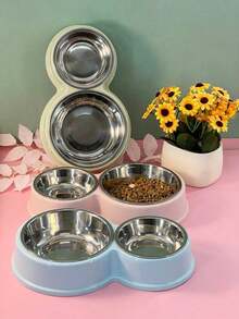 Pet Bowl In 8 Shape Of Stainless Steel With Anti-Slip And Plastic Double For Dogs/Cats - One Piece - Multicolor - View 5