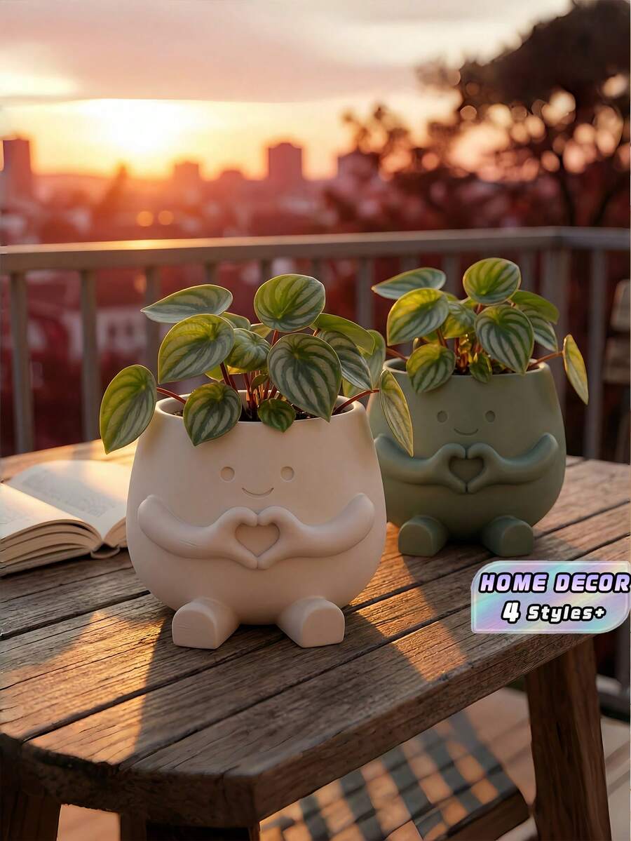 1PC 3D PRINTED CREATIVE HEART SHAPED MULTIFUNCTIONAL CUTE FLOWER POT PLANTER FOR SUCCULENT GREEN PLANTS HOME OFFICE DESK DECORATION GARDEN BALCONY INDOOR GIFT - White - View 1