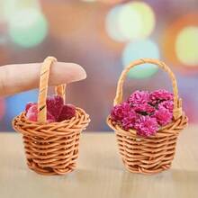 1/5/10/20/30pcs Mini Woven Rattan Decorative Baskets, Decorative Photo Props Small Woven Rattan Handheld Baskets, Rustic Style Furniture Decoration Baskets, Dollhouse Accessories, Diy Projects - Multicolor - View 7