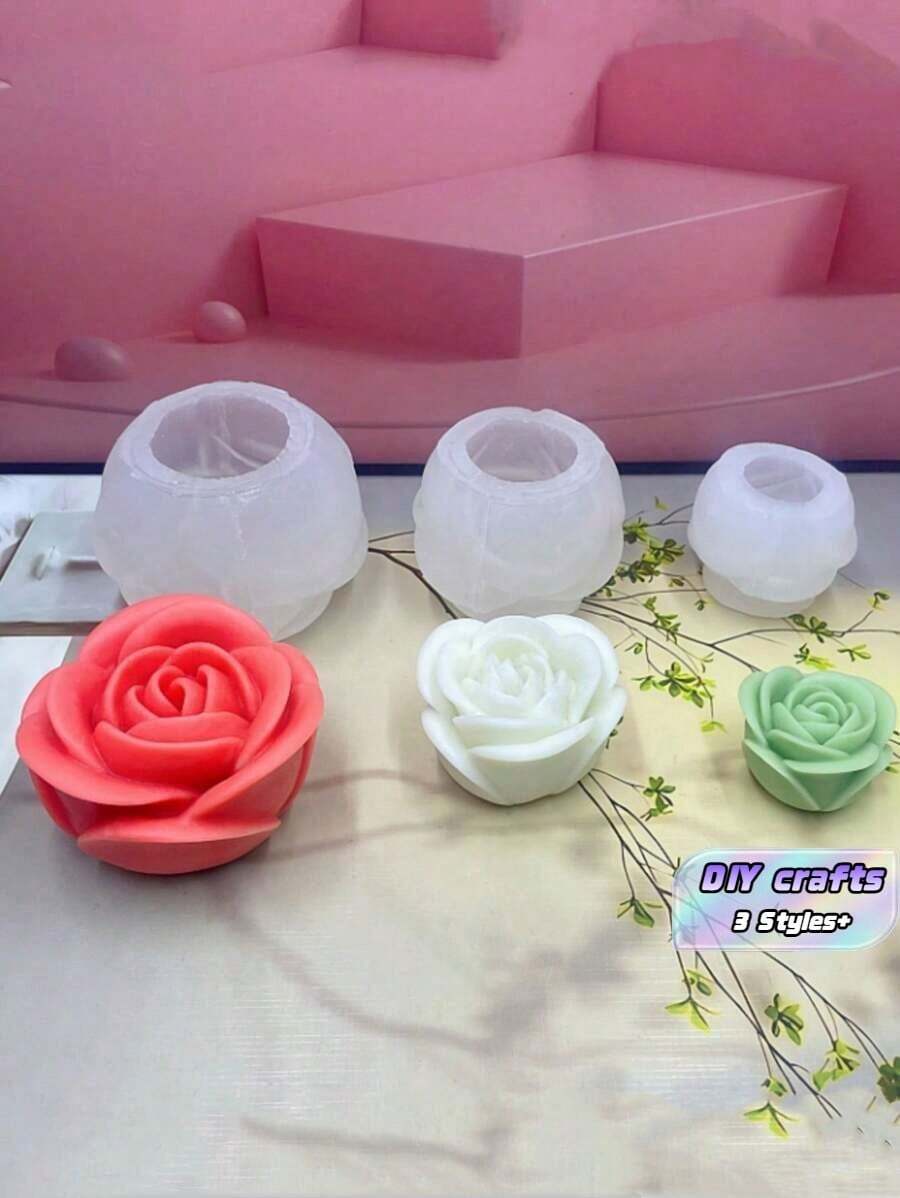 1 Set Of 3 Rose Shaped Silicone Candle Molds (Small, Medium, Large) - White - View 1