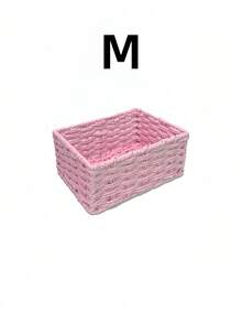 1/3PCS Retro Handmade Woven Sundries Storage Basket Natural Rattan Entryway Desktop Organizer Multi Purpose Snack Cosmetics Storage Box Household Organization Rustic Home Decor Gift Idea - Baby Pink - View 7