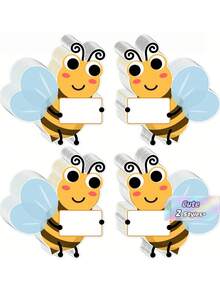 12Pcs Cute Bee Name Tags With Blank Writing Area, Classroom Bulletin Board Labels, Bee Party Decor, Spring Teacher Supplies, Self-Adhesive Desk Nameplates, With 2 Glue Dots - Bee - View 1