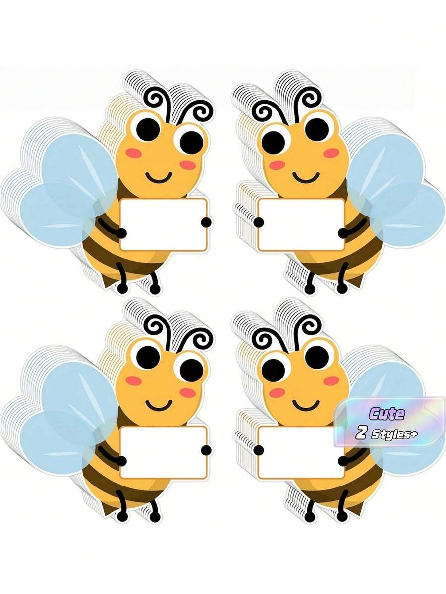 12Pcs Cute Bee Name Tags With Blank Writing Area, Classroom Bulletin Board Labels, Bee Party Decor, Spring Teacher Supplies, Self-Adhesive Desk Nameplates, With 2 Glue Dots - Bee - View 1