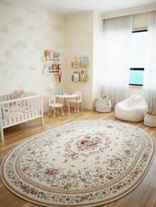 1pc Luxury European Oval Rug - Soft, Plush Floral Pattern, Oval Floral Rug, Decorative Carpet, Bedroom Decor, Small Rug, Carpet, Home Decor, Living Room Rug, Living Room Small Rug, Bedroom Rug, Living Room Home Decor, Outdoor Rug - A - View 3