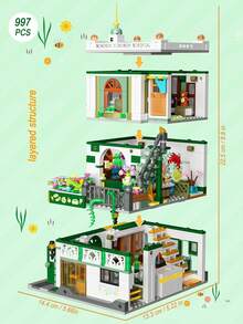 1000Pcs Mini Street View Building Blocks Kit, DIY Assemble Architectural Model With Fine Furniture & Indoor Outdoor Scene Accessories, Fun Stress-Relief Puzzle Toy With High Decorative Ornament Value - Multicolor - View 5