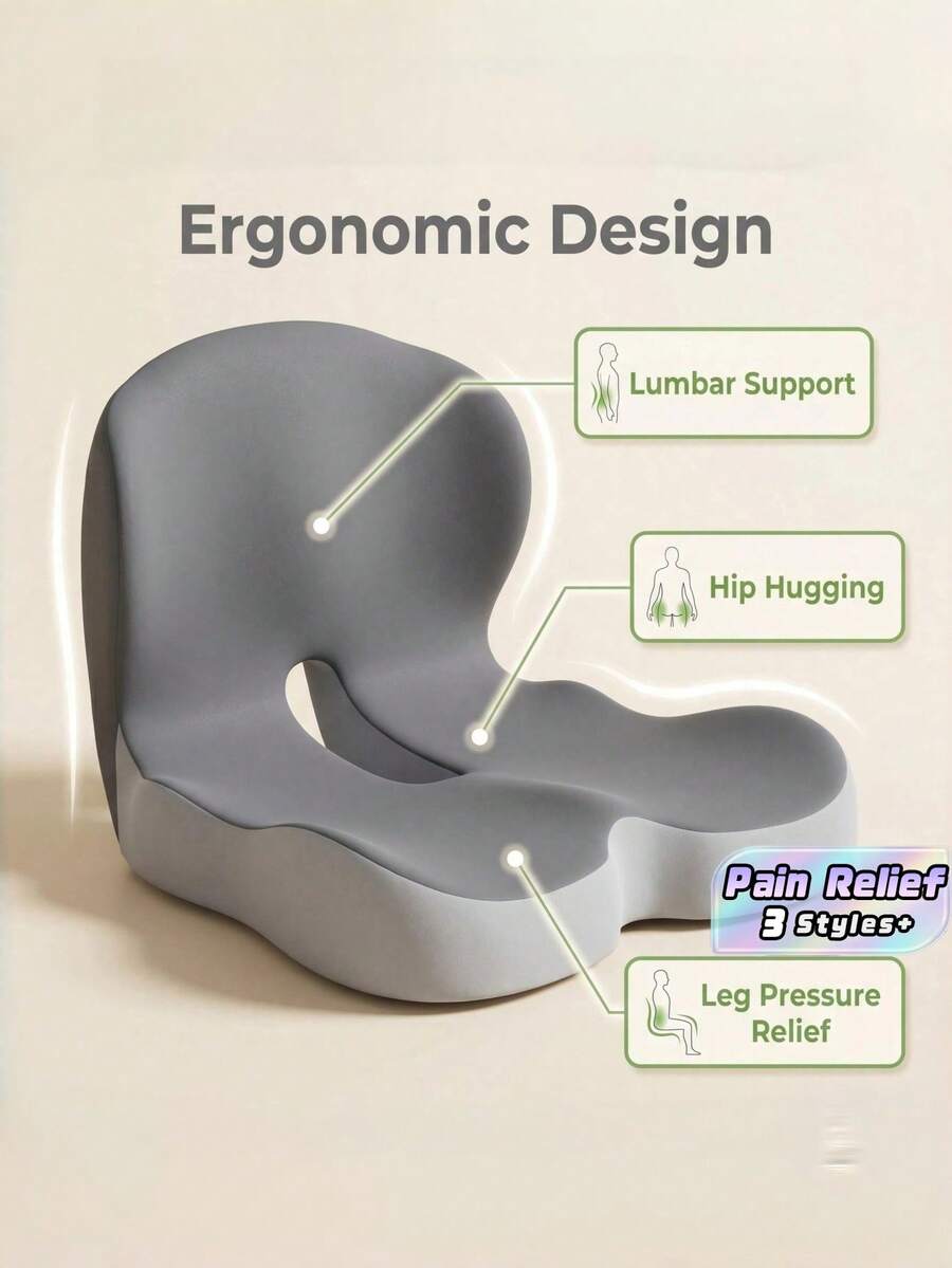 L-Shaped Memory Foam Seat Cushion With Lumbar Support, Ergonomic Back Rest Pad For Office Chair Car Truck Driver, Breathable Mesh Cover Non-Slip Bottom, Relieve Sciatica Pain For Long Sitting Work Travel - Multicolor - View 1