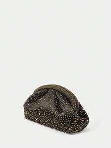 SHECARRY Ladies Fashion Black And Gold Dinner Bag, Exquisite Flash Diamond Clutch Bag, For Parties, Festivals, Weddings, Dress Matching - black gold - View 4