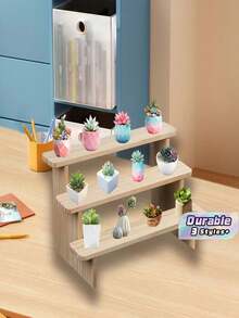 Soporte de escalera de madera maciza para escritorio, organizador de figuras, estante para mini plantas suculentas - Color del registro - Ver 1