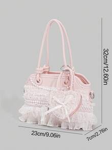 ROMWE Kawaii 1 Buah Tas Tangan Lucu Berenda dan Berkerut, Tas Selempang Gaya Preppy Y2K dengan Dekorasi Pita, Tas Modis untuk Pakaian Kembali ke Sekolah & Liburan - Berwarna merah muda - View 2