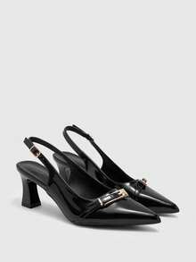 CUCCOO BIZCHIC Women's Spring And Summer New Black Pointed Rear Strap Stiletto Outer Wear Commuter Breathable High Heels Fall Shoes - Black - View 1