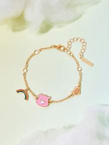 SHEIN X Care Bears 時尚可愛甜美銀色鋅合金卡通鏈條手鍊，適合日常配戴、節慶，彩虹、愛心、熊圖案 - 彩色 - 查看 2