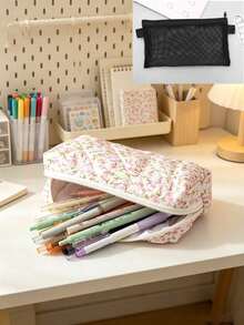 1pc Floral Pencil Case, Large Capacity Soft Pencil Pouch, Suitable For Students And Women, Multi-Functional Pen Storage Bag, Essential For School And Travel, Desktop Stationery Organizer, Classroom Bedroom Office Accessory - Multicolor - View 11
