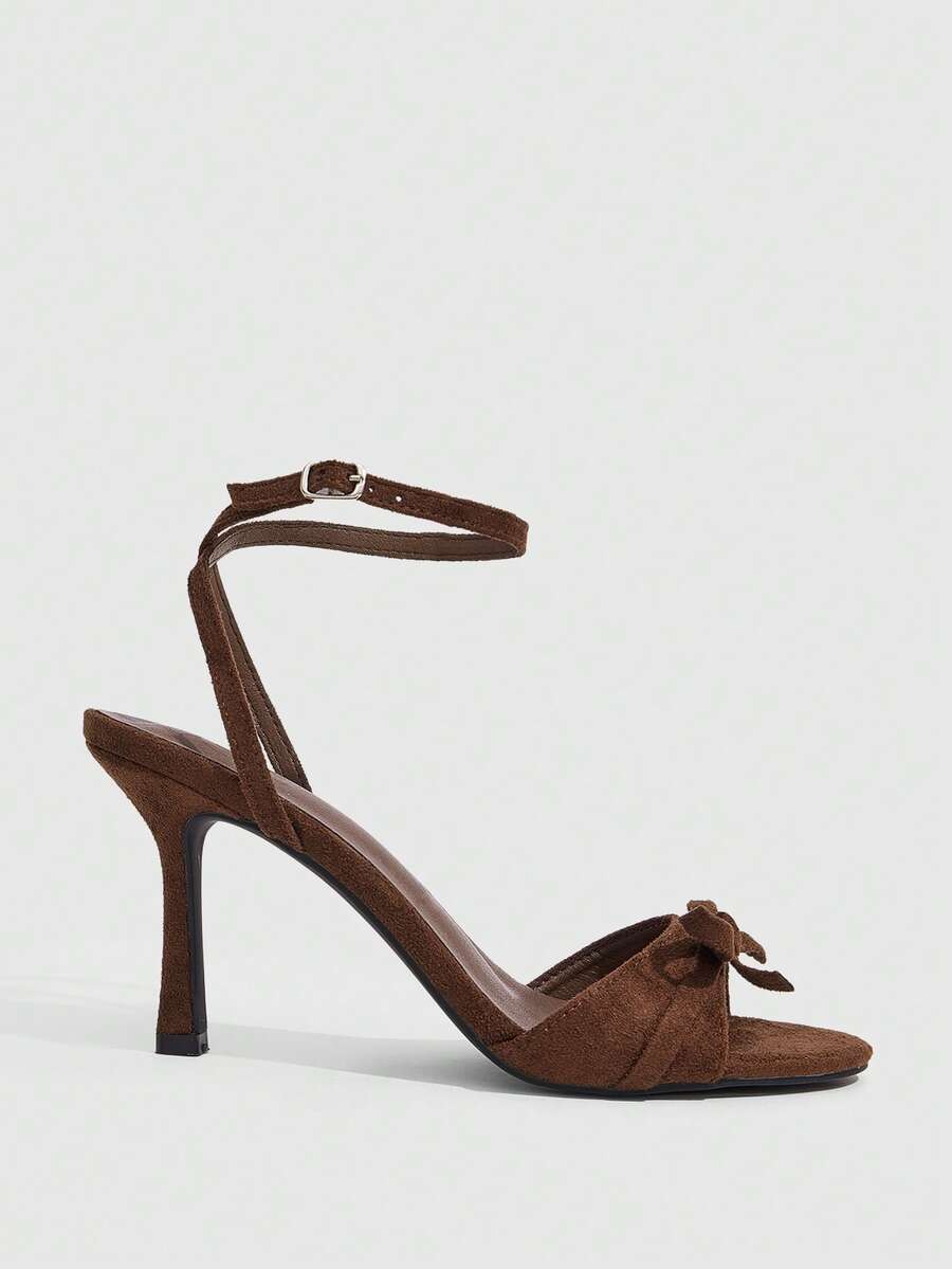 CUCCOO SZL Women Shoes Brown Flannel Bow Back Strap Fashion Elegance Temperament Round Toe High Heel Sandals - Brown flannel - View 1