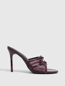 CUCCOO SZL Mesh Double Bow Slim Heel Sandals, Commuter Workplace Model - Burgundy - View 6