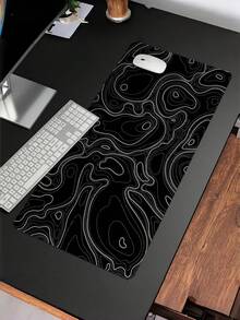 1PC Large Non Slip Rubber Base Soft Cloth Surface Black White Topographic Map Contour Line Pattern Extended Gaming Mouse Pad Laptop Keyboard Mat Office Home Computer Desktop Protector Study Table Pad Gift For Gamers Friends Colleagues - View 2