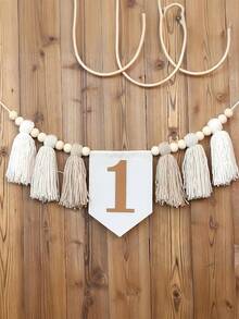 1PC First Birthday High Chair Banner Tassel Flower Garland Boho Style Party Decor Khaki Blue Gray Green Brown Wild Tassel Garland - View 3
