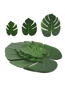 10pcs Artificial Palm Leaves, 3 Kinds Of Tropical Fake Monstera Leaves For Table And Wall Decorations, Jungle Hawaiian Luau Party Birthday Wedding Theme Party - Multicolor - View 2