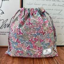 [Charming Floral Bag] Vibrant Floral Pattern 1pc Drawstring Bag - Charming Fabric Gift & Storage Pouch With Motif, Perfect For Jewelry, Cosmetics, Travel Essentials & Home Organization - Multicolor - View 7