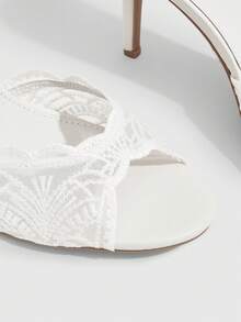 CUCCOO SZL French Mesh Stiletto Sandals, White Open-Toed Fairy Style High-Heeled Half-Tow Women's Shoes - White - View 5