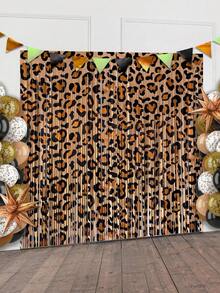 2PCS/Set Cheetah Print Foil Fringe Curtains Birthday Decorations, 3.28 X 6.56 Ft Leopard Print Fringe Backdrop Cheetah Photo Booth Props Animal Birthday Party Decorations Favor Supplies - Leopard Print - View 3