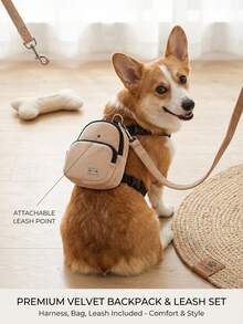 PETSIN 1PC Korean Style Plush Pet Self Backpack Harness Bag, Soft Fluffy Short Velvet Material With Solid Color Minimalist Mini Backpack Shape & Double Zipper Storage Pockets, Adjustable Strap Design For Carrying Pet Snacks Poop Bags Small Supplies - Multicolor - View 2
