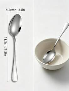 6pcs/12pcs/24pcs Stainless Steel Spoon For Home Kitchen And Restaurant,Kitchen,Christmas Gift,School Supplies - Silver - View 8
