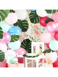 10pcs Artificial Palm Leaves, 3 Kinds Of Tropical Fake Monstera Leaves For Table And Wall Decorations, Jungle Hawaiian Luau Party Birthday Wedding Theme Party - Multicolor - View 6