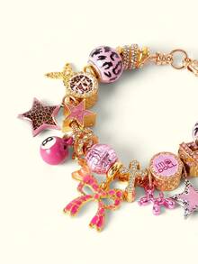 Popjeli Leopard Print Star Bow Charm Bracelet 1, Snake Disco Ball Bracelet, Cross Bracelet - Gold - View 2