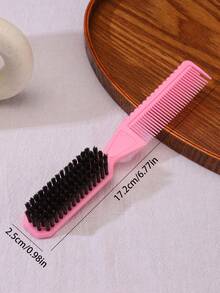 1pc Dual Use Hair Brush And Beard Brush With Comb Bristles For Men Side Part Hairstyle Natural Slicked Look Styling Tool For Hair Beard Eyebrow Shaping Must Have Grooming Kit - Pink - View 3