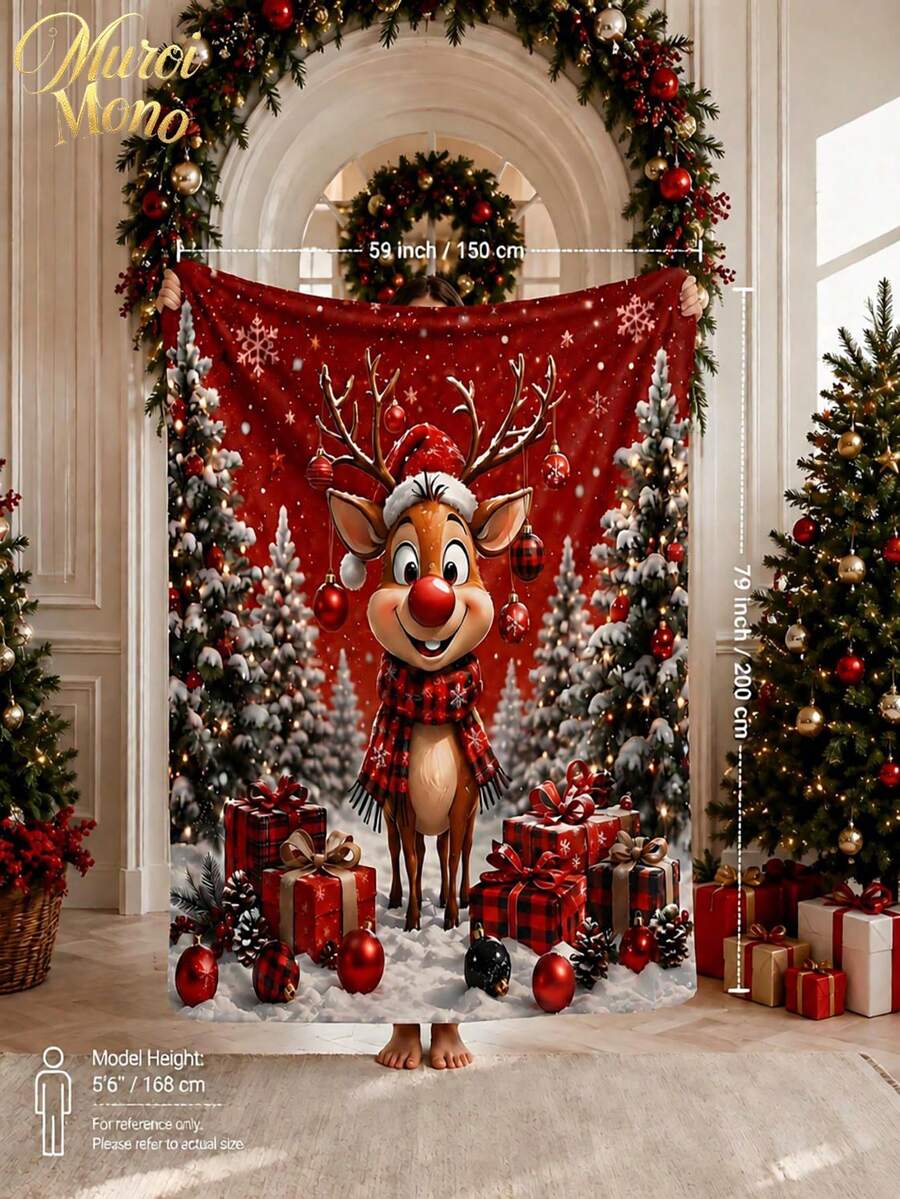 Muroi Mono 1pc Christmas Pattern Blanket, Made Of Flannel Material, Is Soft And Comfortable. It Is Suitable For Beds, Living Rooms And Sofas. It Is Suitable For All Seasons And Is An Excellent Choice For Daily Decorations, Home Decorations And Christmas Gifts. - Christmas - View 1
