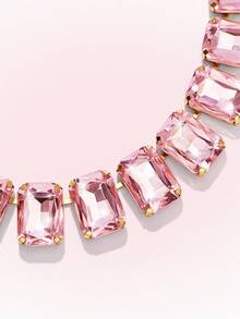 Popjeli 18k Gold-Plated Exaggerated Full Diamond Light Luxury Retro Pink Crystal Necklace Fashionable Personalized Simple Necklace - Pink - View 9