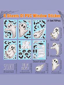 Halloween Static Window Cling Stickers, Skeleton Spider Pumpkin Designs, Reusable Easy Peel & Stick, Perfect For Party, Home, Office, Store Window, Seasonal Decor - Multicolor - View 6
