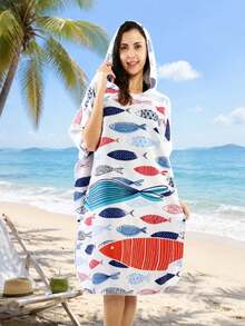1pc Hooded Surf Changing Robe, Wearable Beach Towel, Quick-Dry Microfiber Wetsuit Changing Towel With Pockets, Suitable For Male And Female Surfers - Multicolor - View 2