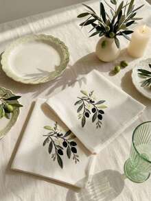 Cirelle 1/2/4 Pcs Embroidered Cloth Napkins, Beige Dinner Napkins With Olive Branch Motif, Reusable Washable Table Napkins For Dining Room, Wedding & Party Decor - Multicolor - View 2