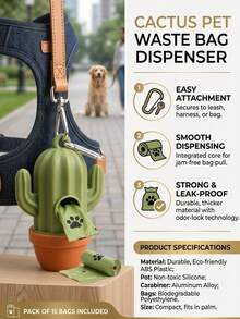 PETSIN 1PC Practical Pet Poop Bag Dispenser Cute Cactus Durable Material Dog Waste Bag Leash-Mountable Compact Pet Waste Container Hands-Free Poop Bag Organizer For Daily Dog Walks Outdoor Activities Great Gift Choice For Dog Owners - Multicolor - View 3