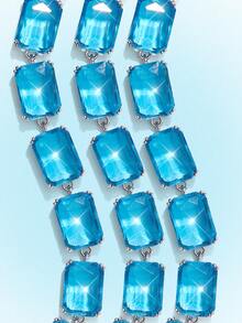 Popjeli Women's Tennis Chain Bracelet  Full  Crystal Stone Sparkling Bracelet For Daily Party Jewelry - Blue square imitation Swarovski crystal bracelet - View 4