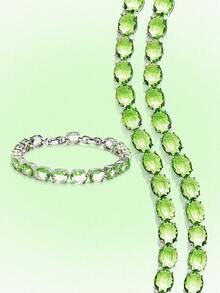 Popjeli Women's Tennis Chain Bracelet Oval Cut Full  Crystal Stone Sparkling Bracelet For Daily Party Jewelry - Oval Green Imitation Swarovski Crystal Bracelet - View 1